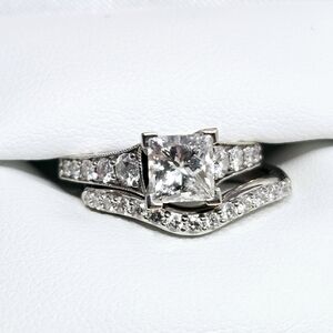14K 2 CT TW Solitaire Princess Cut Lab Diamond Engagement Ring Wedding Set Sz 5